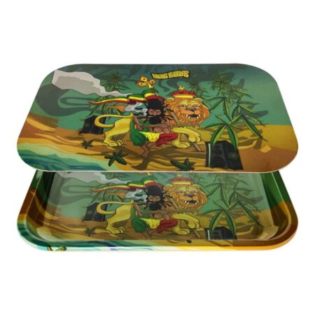 Rasta Metal Rolling Tray with Iconic Rastafarian Scene one Love Design