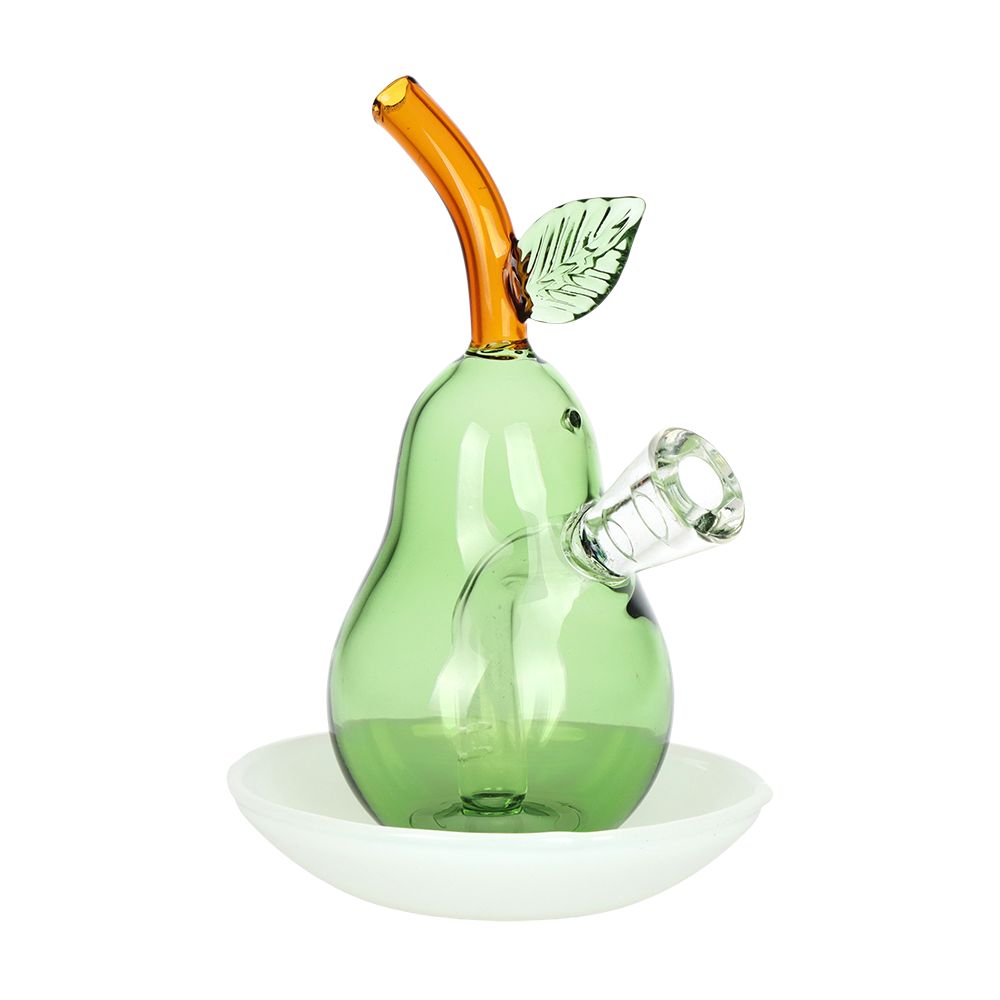 Perfect Pear on Dish Glass Cone Bubbler – 4.5″ / Green