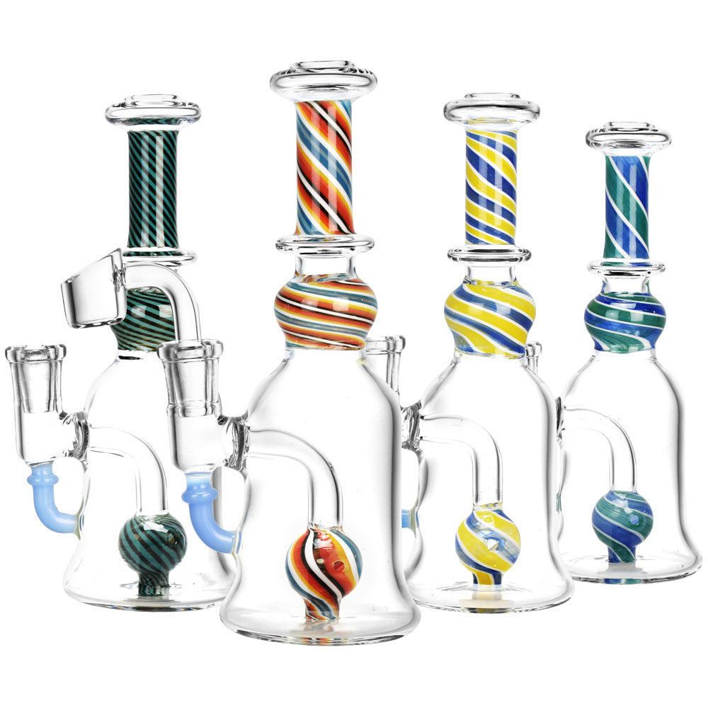 Magician Spiral Stripe Ball Perc Rig – 7.5″/14mm F/Colors Vary