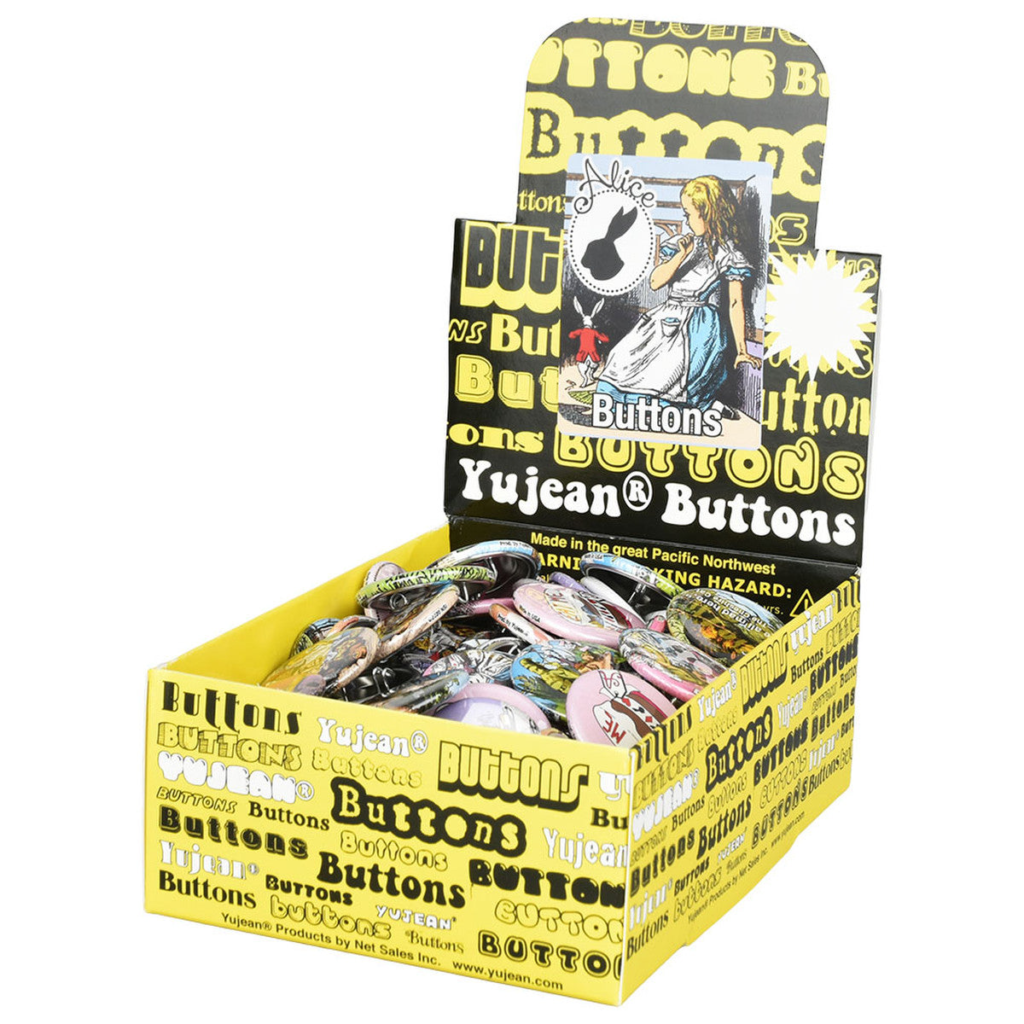 Alice In Wonderland Button Box | 1″ | Assorted Designs | 130pc