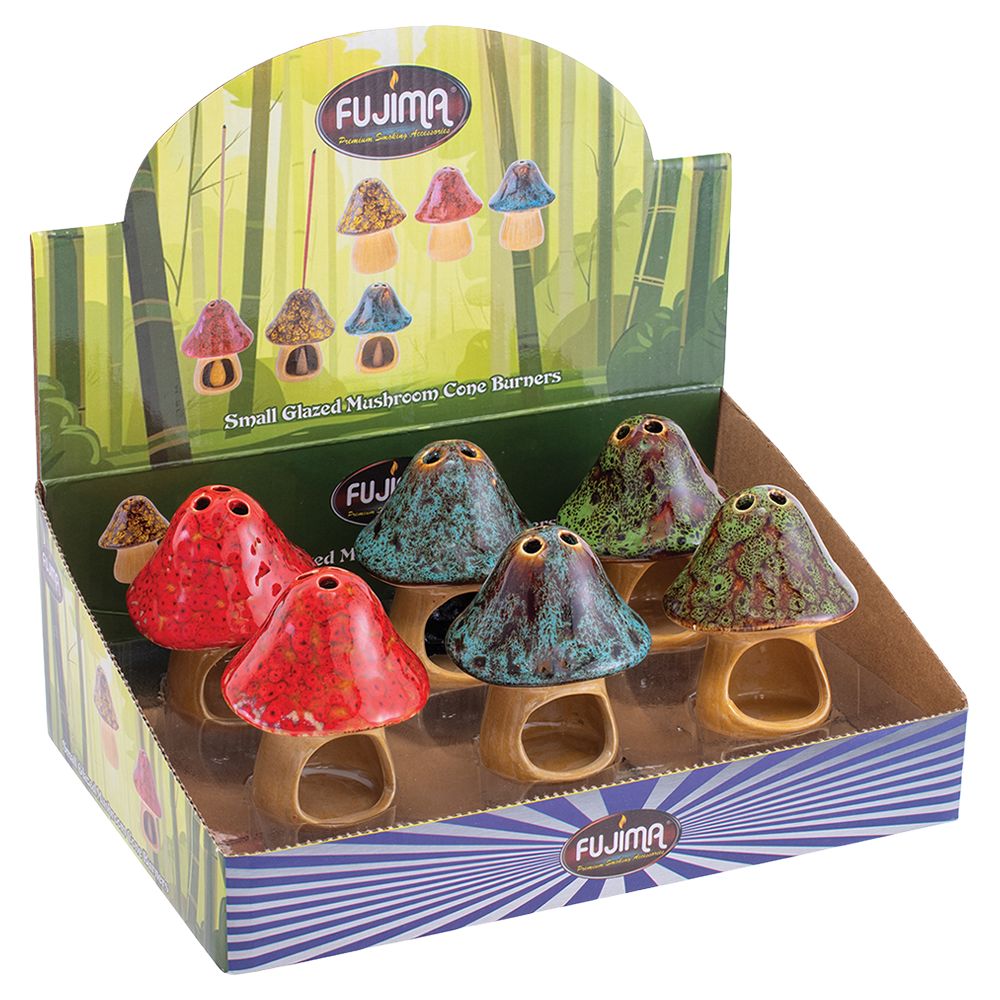 Fujima Small Glazed Mushroom Cone Ceramic Incense Burner – 6ct