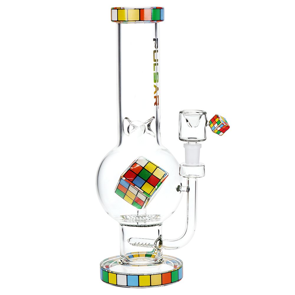 Pulsar Rubik’s Cube Perc Bubble Base Glass Water Pipe – 12.5″