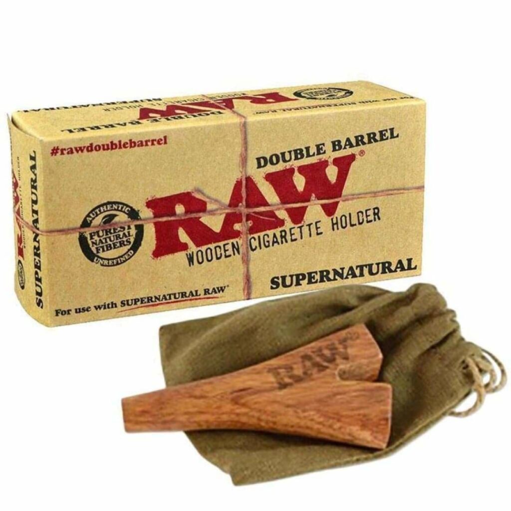 RAW Double Barrel Wooden Cigar Holder in Brown Knotwood