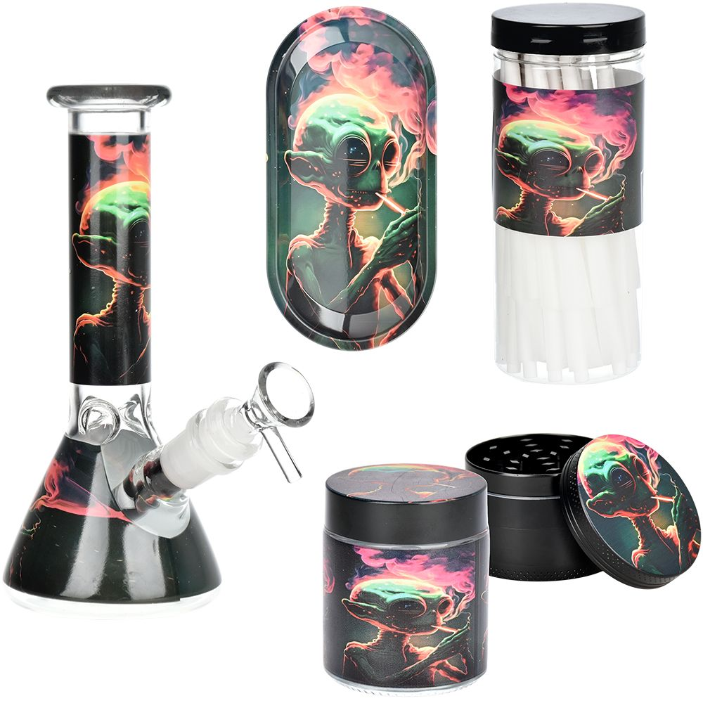 Alien Glass Beaker Water Pipe Smoking Set – 7.75″ / 14mm F