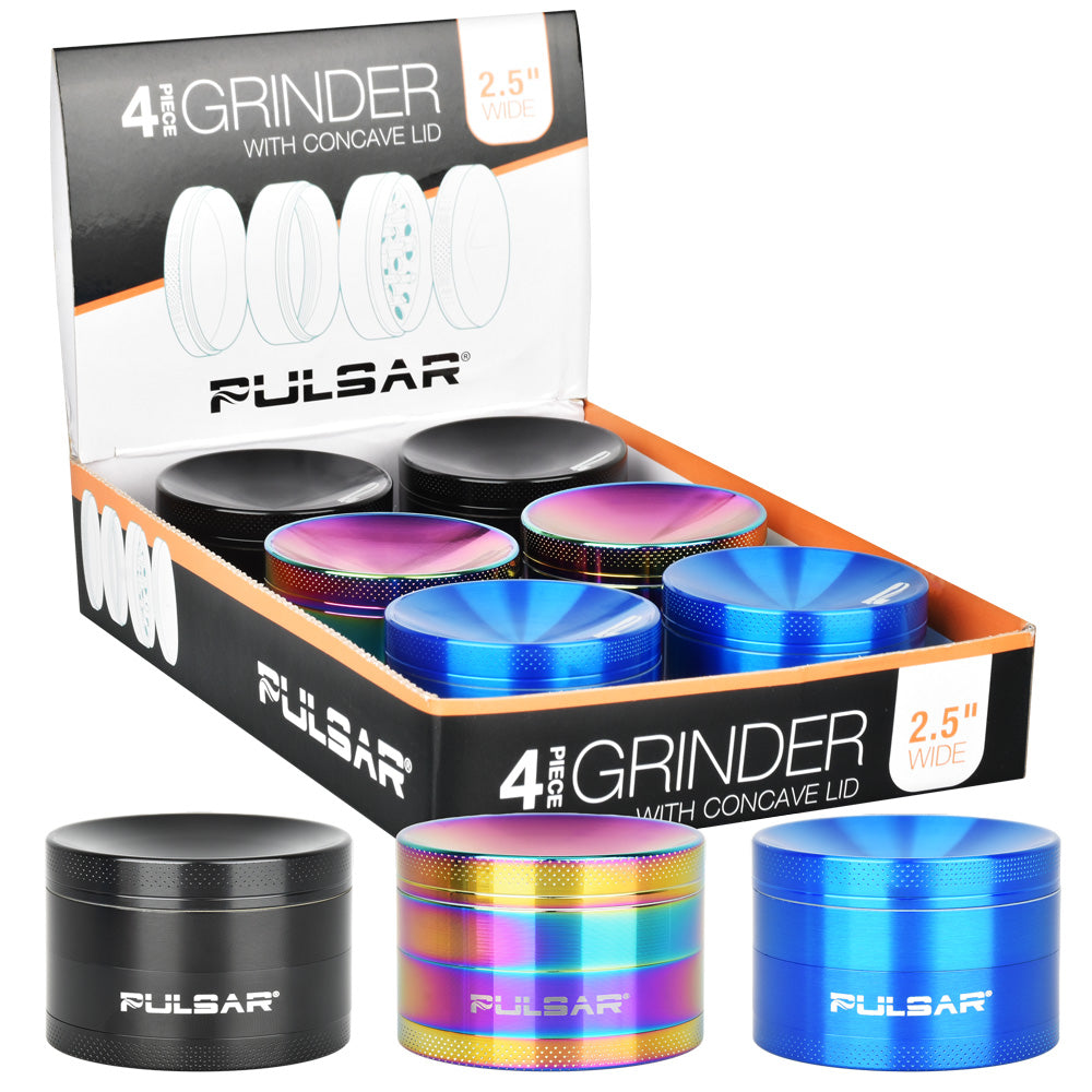 Pulsar Concave Grinder | 4pc | 2.5″ | Assorted Colors | 6pc Display