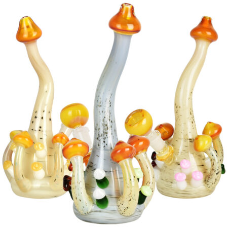 Mushroom Cluster Water Pipe - 9.5" / 14mm F / Colors Vary