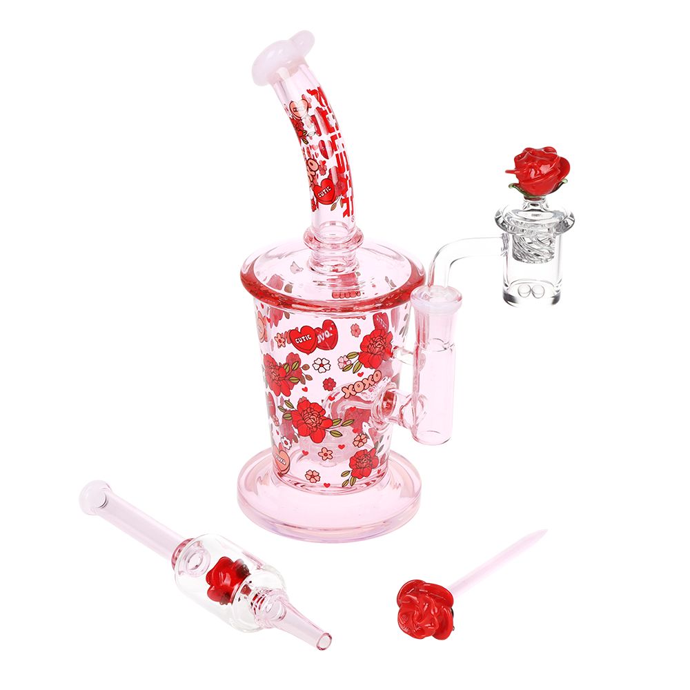 Pulsar Valentine’s Rose Glass Dab Rig Set – 8.25″ / 14mm F