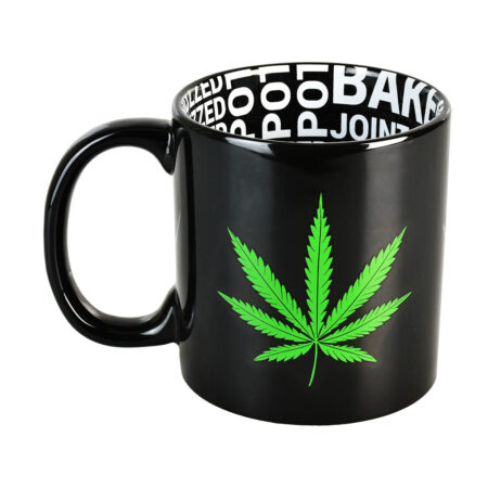 Ceramic Drinking Mug - 22oz / Hemp Leaf Print