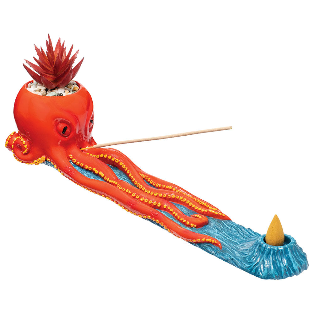 Fujima Octopus Incense Burner with Faux Plant – 12.5″