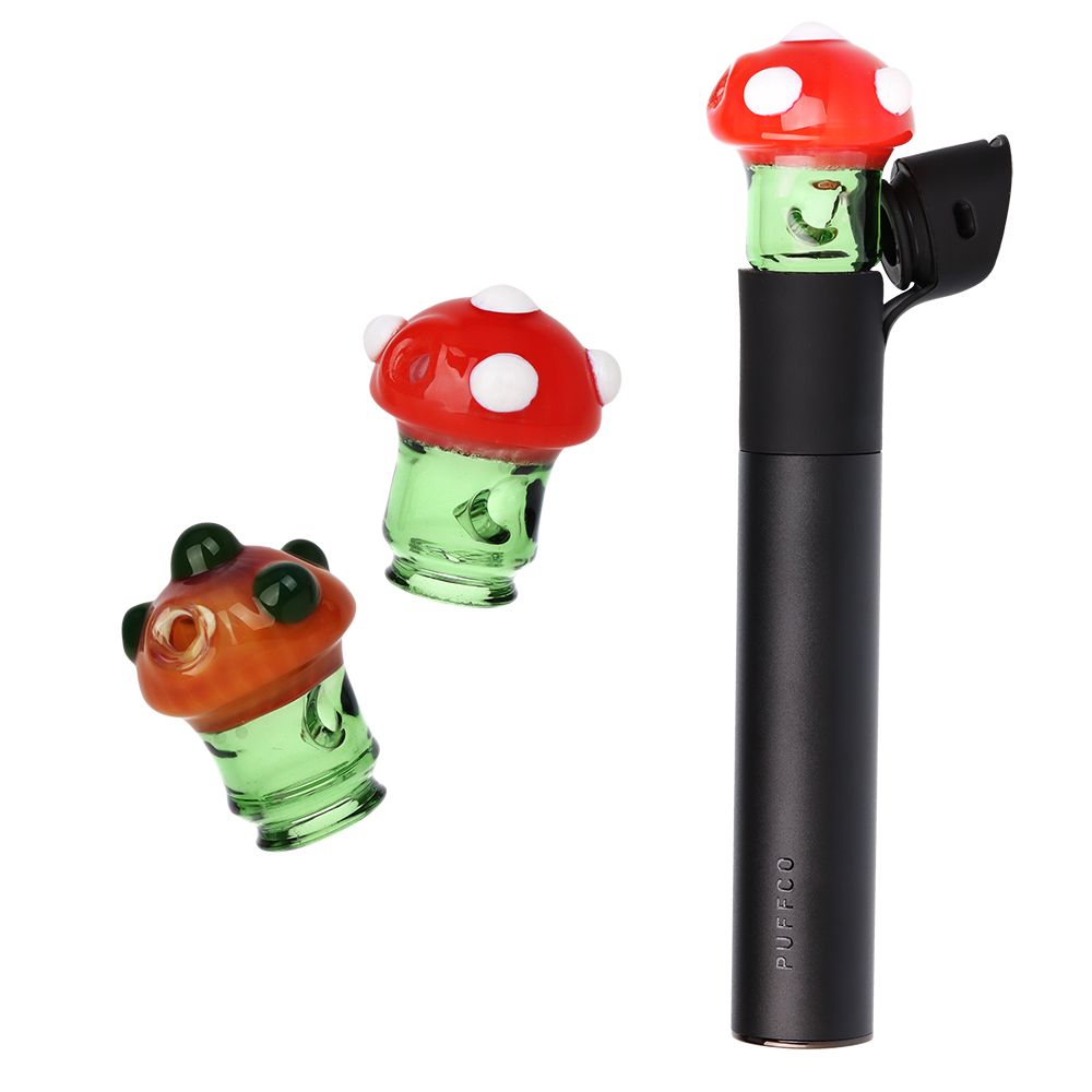 Pulsar Mushroom Glass Mouthpiece Attachment for Puffco Pivot w/ Display Stand – Colors Vary