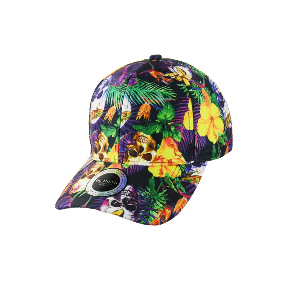 Skull Flowers Print Baseball Hat Snapback Polyester Adjustable Cap