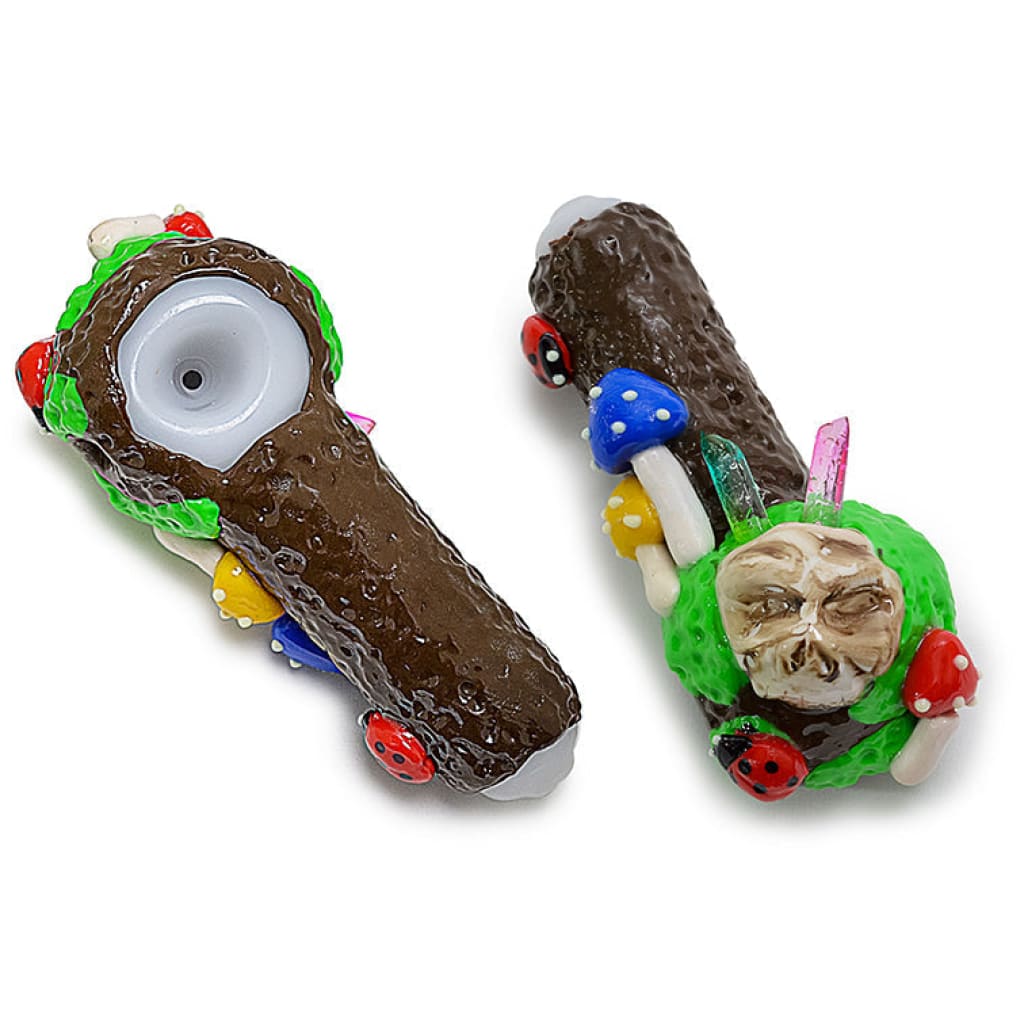 Clay Ladybug Mushroom Crystals Handpipe with Vibrant Design