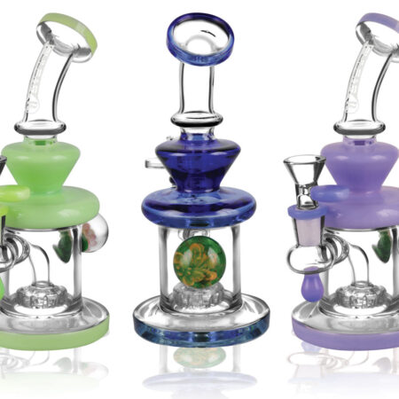 Pulsar Teardrop Waterpipe w/ Marble – 7.5″ / 14mm F / Colors Vary