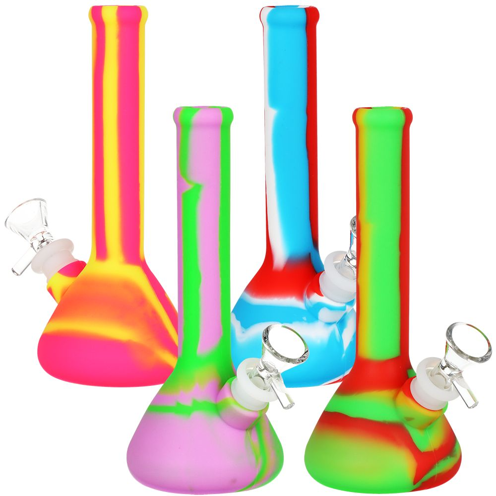 4CT BUNDLE - Silicone Beaker Water Pipe - 7.5" / 14mm F / Assorted Colors - Image 2