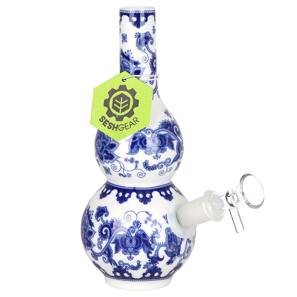 SeshGear Chinese Vase Ceramic Water Pipe – 7.75″ / 14mm F / Double Bubble Base