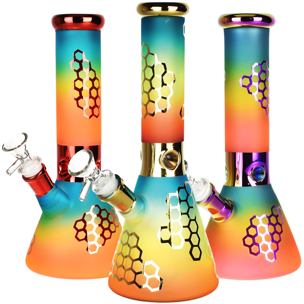Rainbow Honeycomb Glass Water Pipe – 10″ / 14mm F