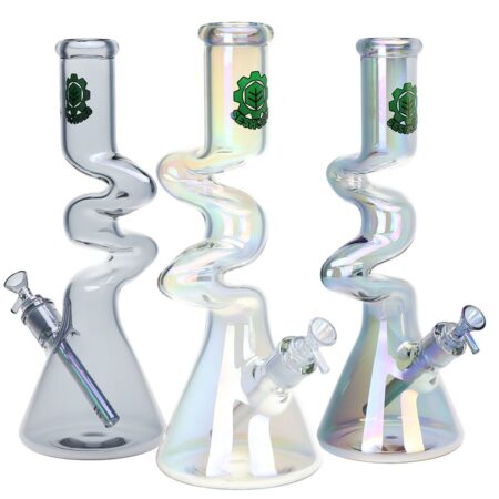 SeshGear Electro Zig Zag Beaker Glass Water Pipe – 14.75″ / 14mm F / Colors Vary