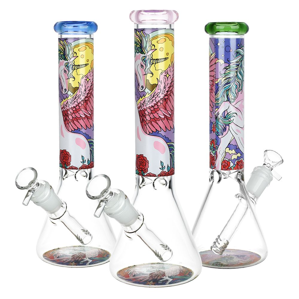 Unicorn Beaker Glass Water Pipe – 10″ / 14mm F / Colors Vary