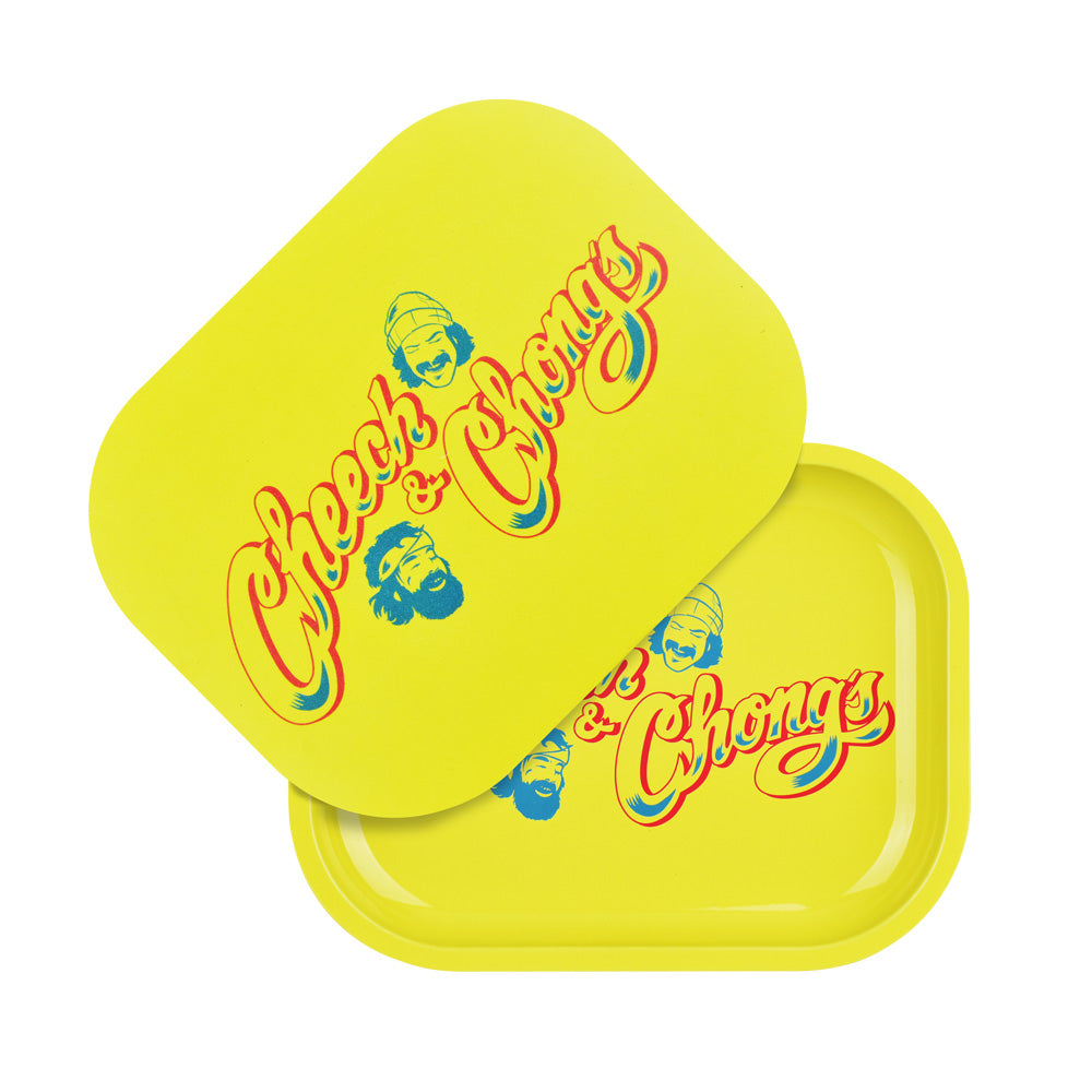 Cheech & Chong’s x Pulsar Mini Metal Rolling Tray w/ Lid – Yellow Logo / 7″x5.5″