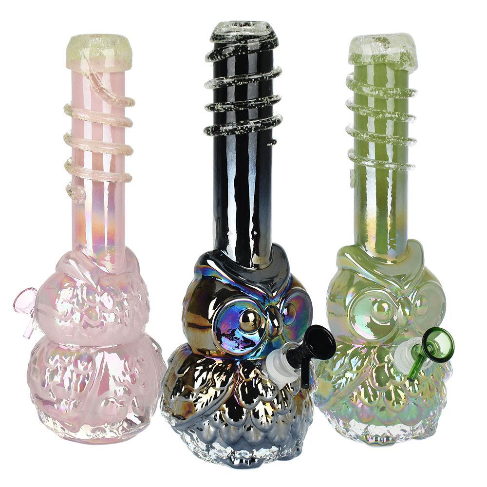 Iridescent Owl Soft Glass Water Pipe – 12″ / 14mm F