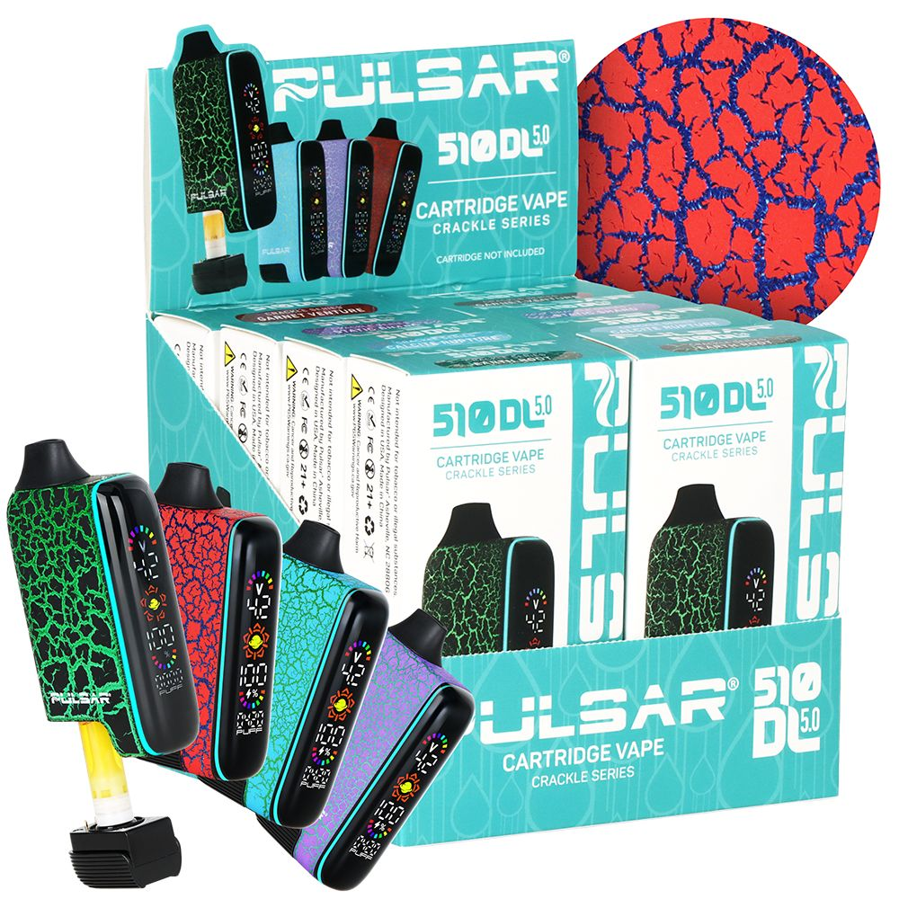 8CT DISPLAY – Pulsar 510 DL 5.0 LCD Screen Vape Bar Crackle Series – 1000mAh / Assorted Colors
