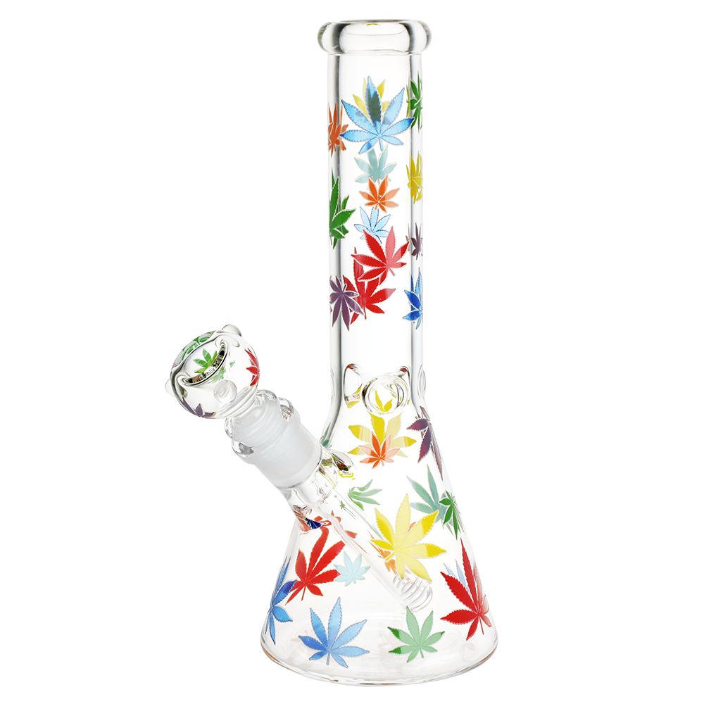 Rainbow Pride Leaf Beaker Glass Water Pipe – 10.25″ / 14mm F