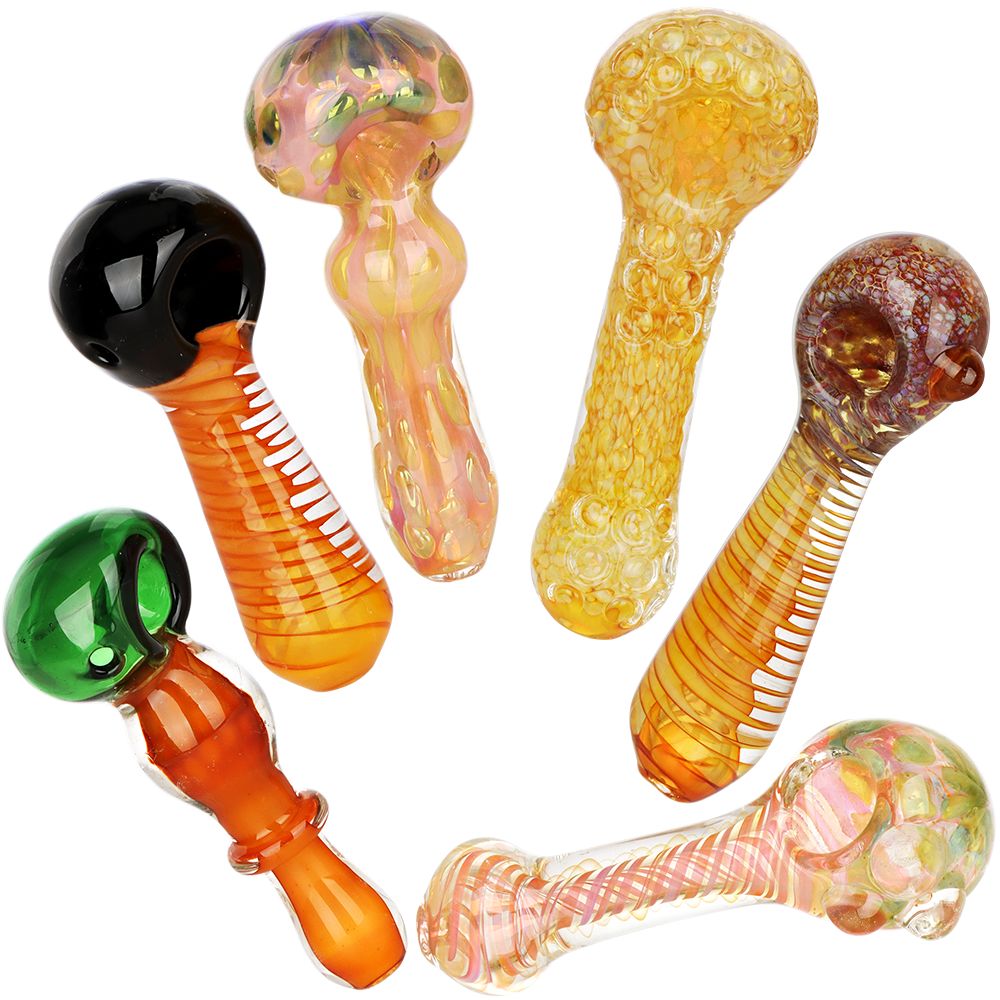 6CT BUNDLE – All Worked Up Glass Spoon Pipes – 4.5″- 5″ / Assorted Colors and Styles