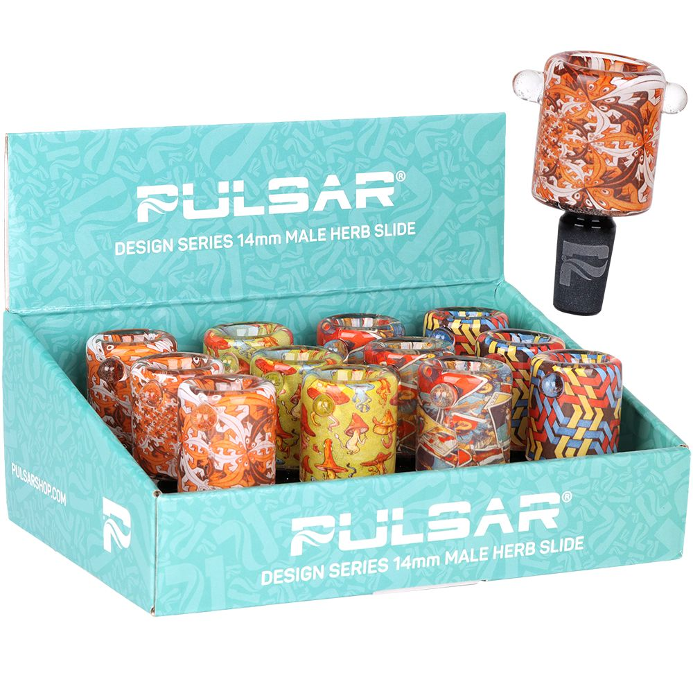 12CT DISPLAY – Pulsar Design Series Inside Print Herb Slide Series 4 – 14mm M / Assorted Designs