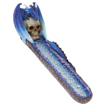 Fujima Blue Dragon on Skull Crystal  Incense Burner – 11″