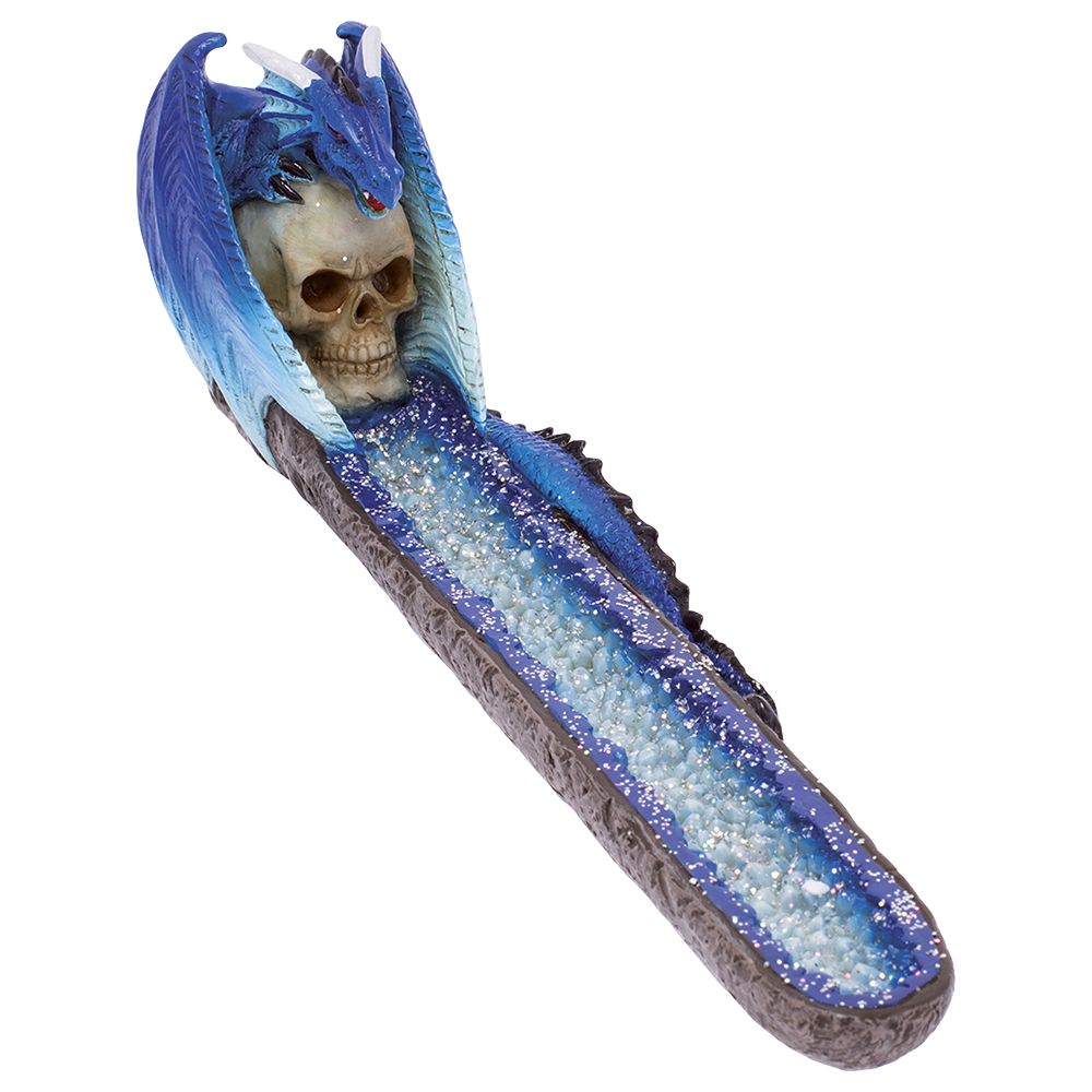 Fujima Blue Dragon on Skull Crystal  Incense Burner – 11″