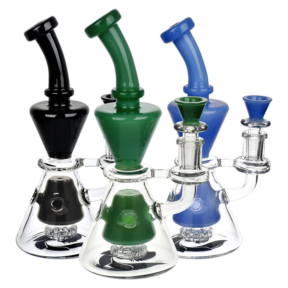 Glass House Two-Toned Hourglass Water Pipe – 8″ / 14mm F / Colors Vary