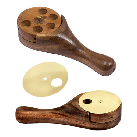 Revolving 5 Hitter Wood Pipe w/ Polished Brass Lid