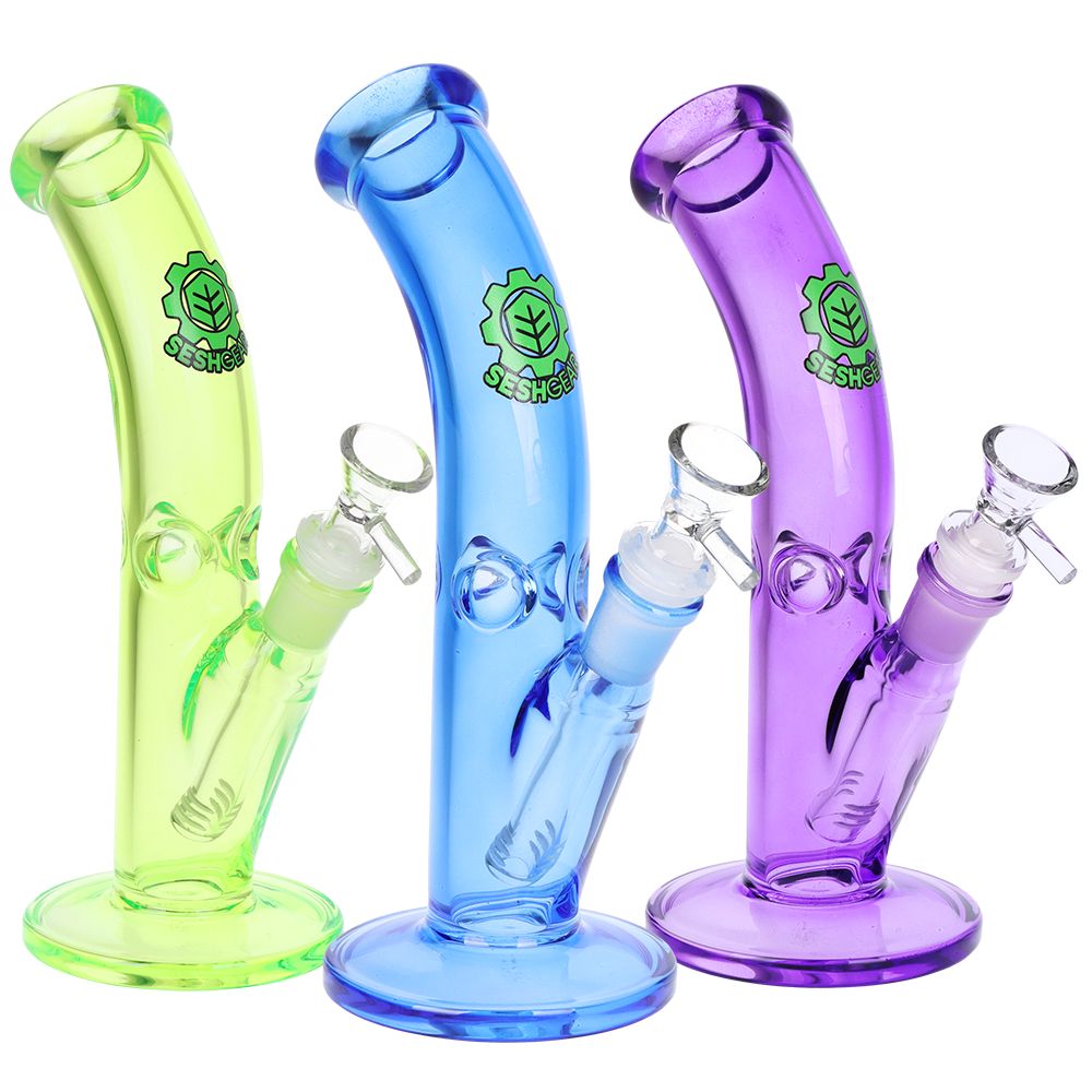 SeshGear Lean Back Bent Tube Colored Glass Water Pipe | 9″ | 14mm F