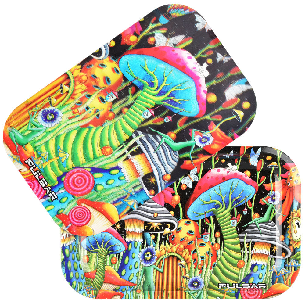 Pulsar Metal Rolling Tray W/ Lid – Garden of Cosmic Delights / 11″ x 7″