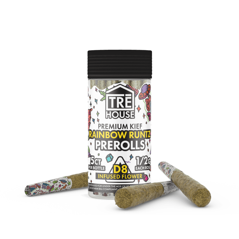 Preroll – Rainbow Runtz – D8 Infused Flower – 5ct – (8 Pack)