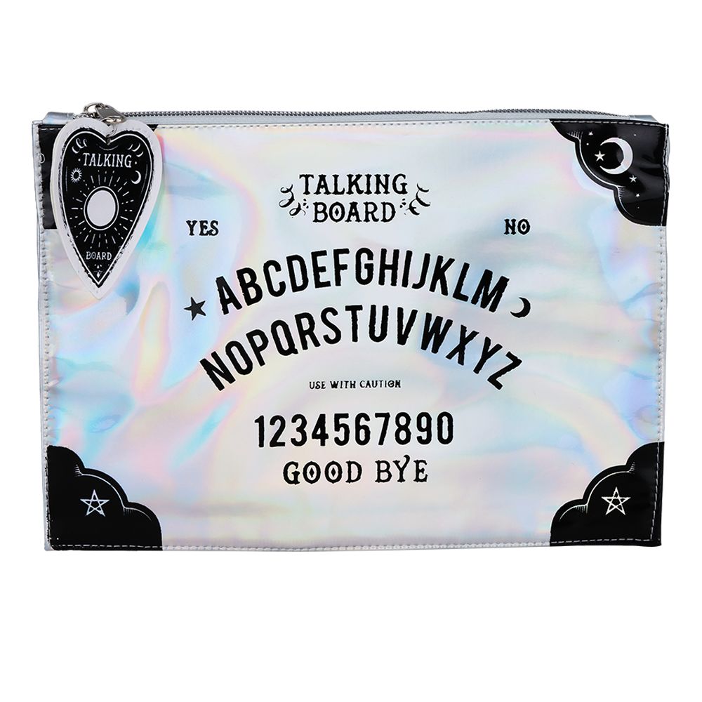 Iridescent Spirit Ouija Makeup Pouch w/ Planchette Zipper Pull – 10.5″x7″
