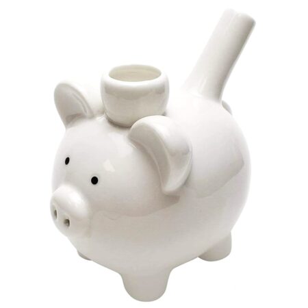 Ceramic White Piggy Hand Pipe Fun Pigs Novelty Gift