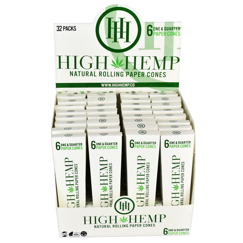 High Hemp Rolling Paper Cones – 6pk / 1 1/4″ – 32PC DISPLAY
