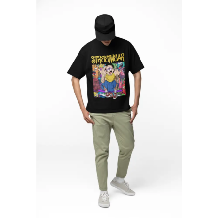 Street Wear Half Sleeve Black T-shirt with Trendy Print