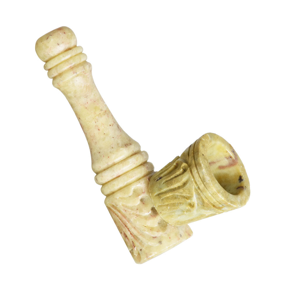 Decoratively Carved Stone Pipe w/ Removable Bowl – 3″/Varied