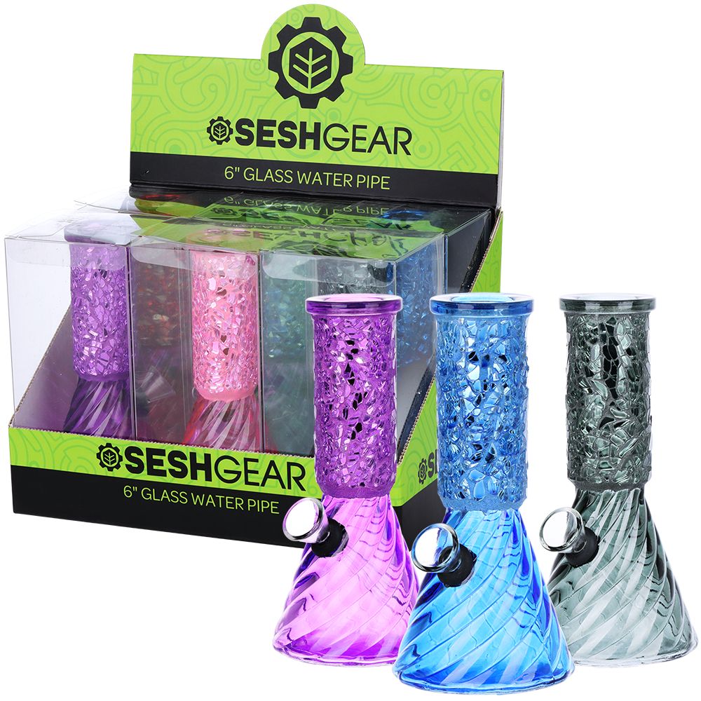 SeshGear Crystalline Beaker Mini Glass Water Pipe – 6″ / 6ct