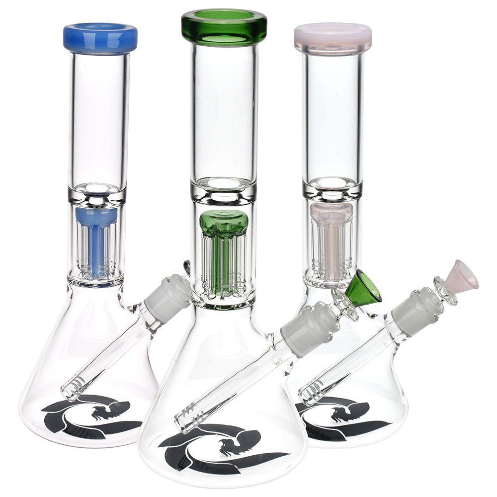 Glass House Flathead Perc Beaker – 12″ / 14mm F / Colors Vary
