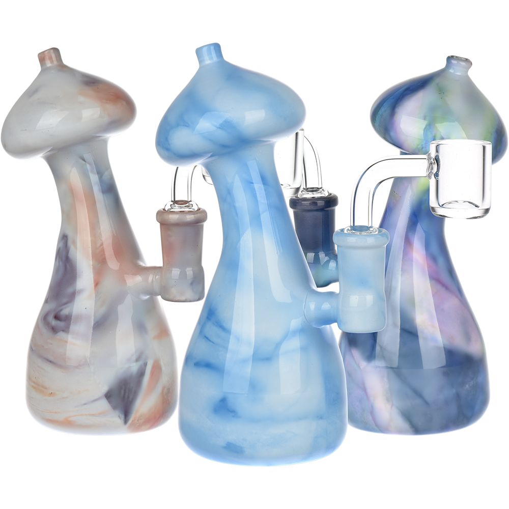 Mushroom Top Marbled Glass Dab Rig – 6″ / 14mm F / Colors Vary