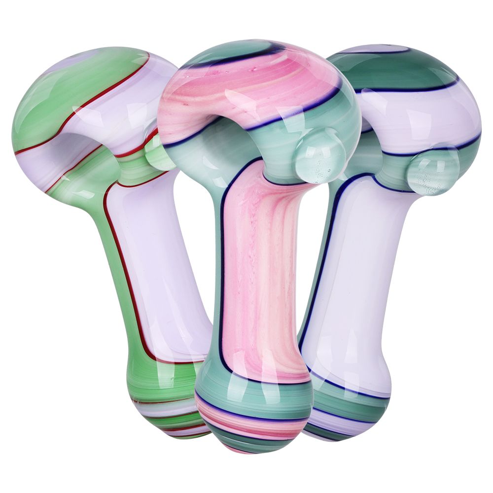 Milky Pastel Ribbons Glass Spoon Pipe – 4″ / 3pk