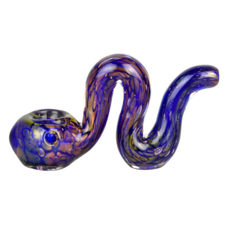 Standing Snakey Blue & Gold Fumed Bubble Spoon Pipe - 4.5"