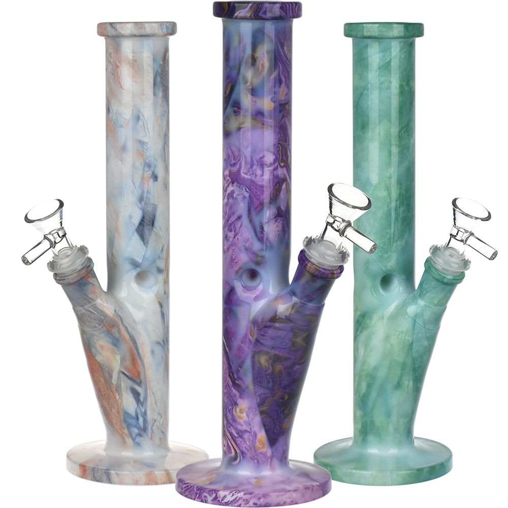 Marbled Straight Tube Glass Water Pipe – 10.75″ / 14mm F / Colors Vary