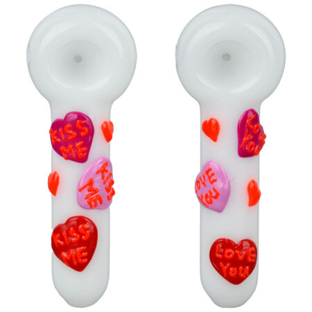 Valentes Hearts Glow In The Dark Glass Spoon Pipe - 5" 5pc