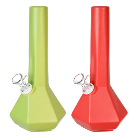 Ceramic Prism Beaker Water Pipe - 10"/14mm F/Colors Vary