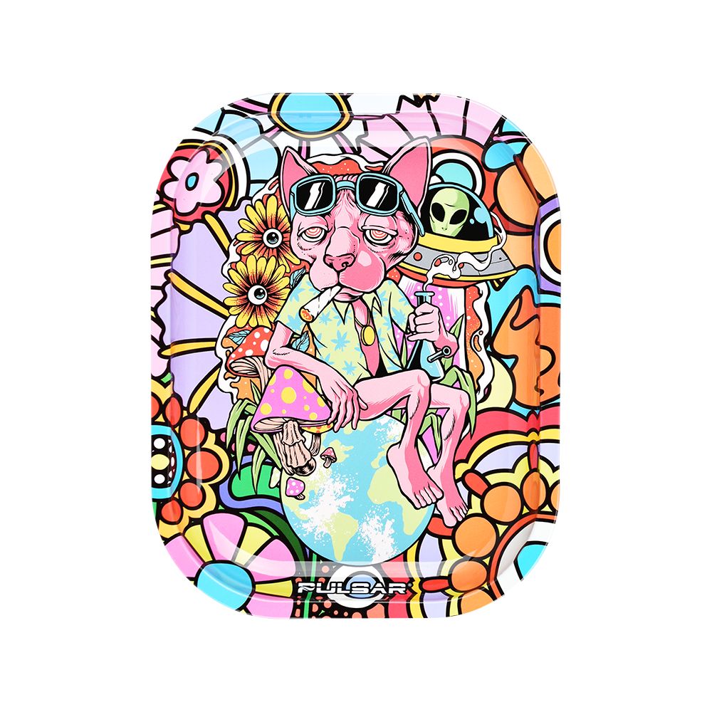Pulsar Mini Metal Rolling Tray – Chill Cat / 7″x5.5″