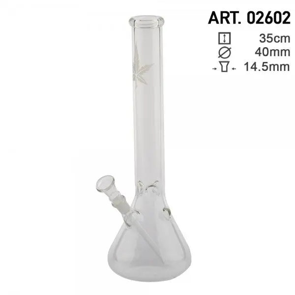 Hemp Leaf Beaker Glass Water Pipe 14″